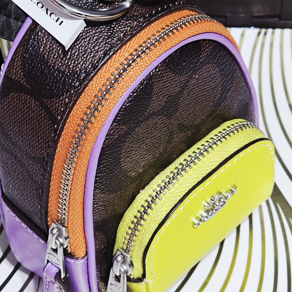Coach Mini Backpack key chain C7803 bag charm Neon Multicolor Purple Orange NEW - Picture 6 of 11
